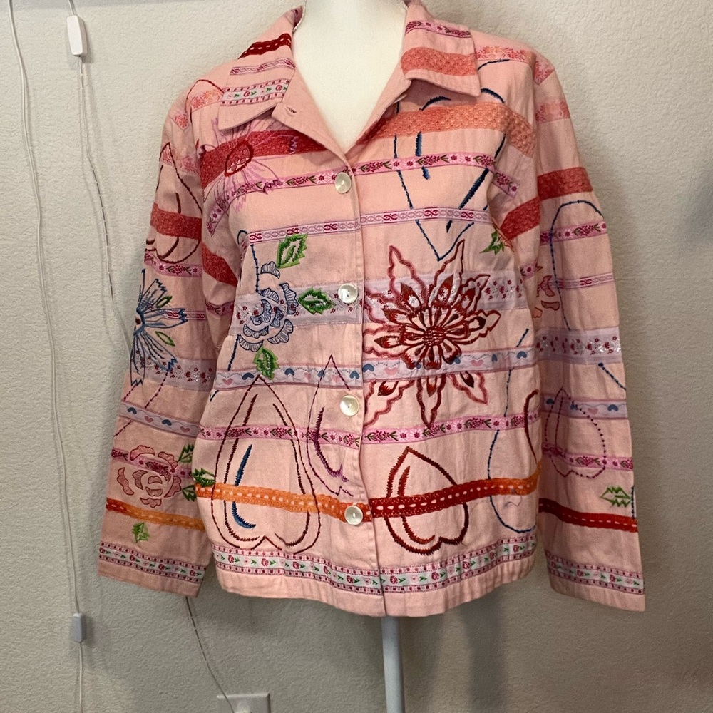 Tantrums Pink Floral Embroidered Jacket